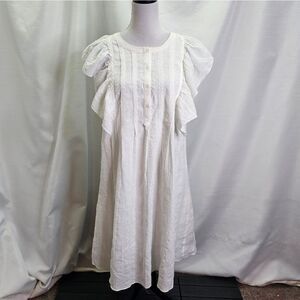 Max Studio White Cotton Flutter Sleeve Peasant Style Summer Dress Size Medium